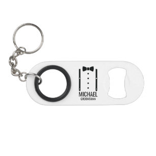 Black Wedding Bow Tie Personalized Groomsmen Keychain Bottle Opener