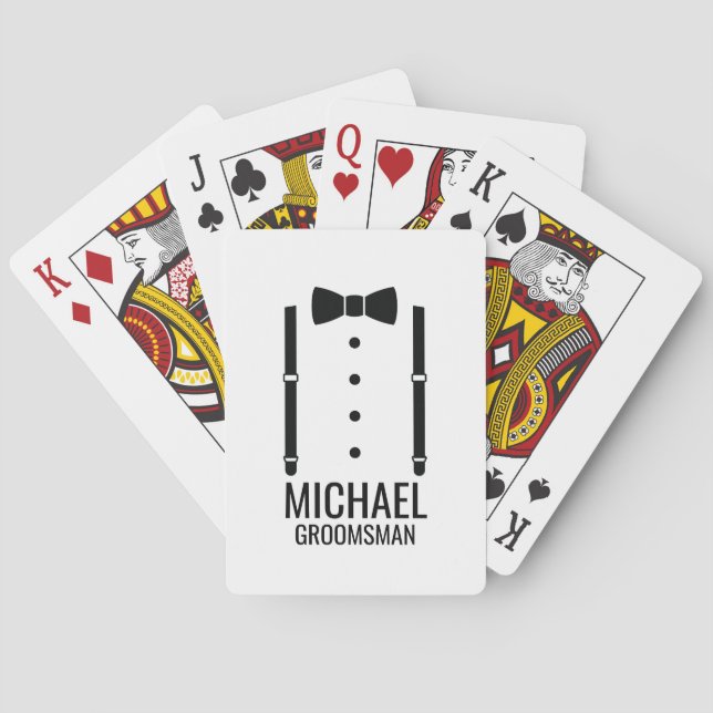 Black Wedding Bow Tie Personalized Groomsmen Poker Cards (Back)