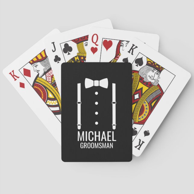 Black Wedding Bow Tie Personalized Groomsmen Poker Cards (Back)