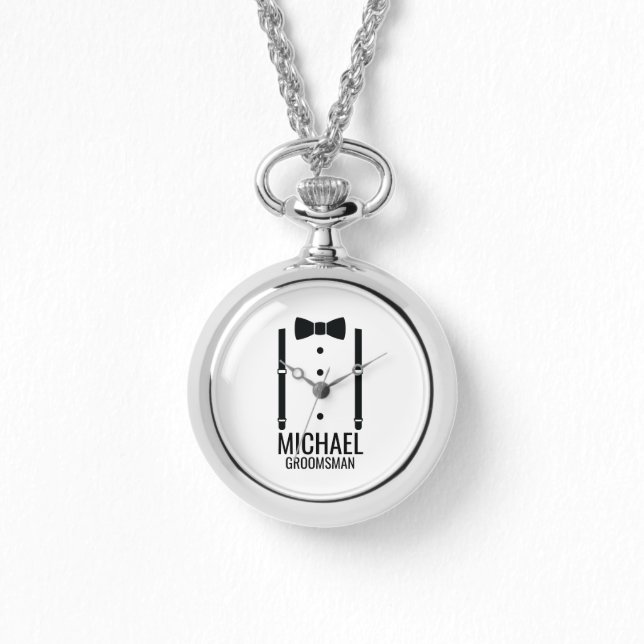 Black Wedding Bow Tie Personalized Groomsmen Watch (Front)