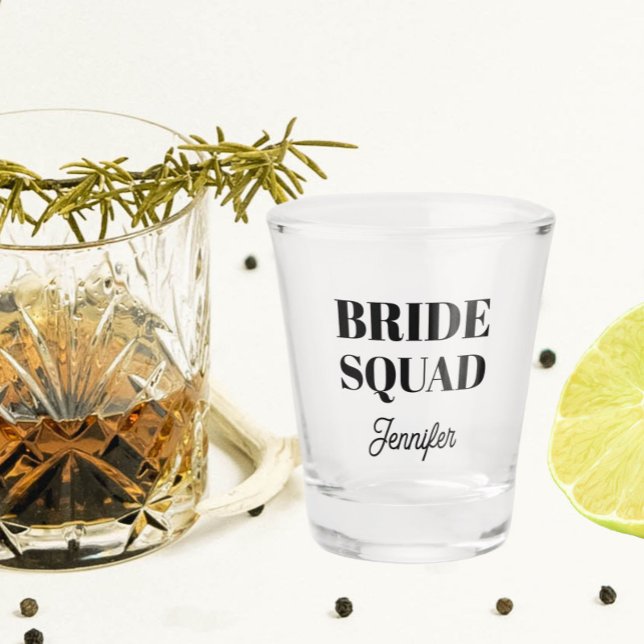 Black Wedding Bride Squad Personalized Shot Glass (In Situ)
