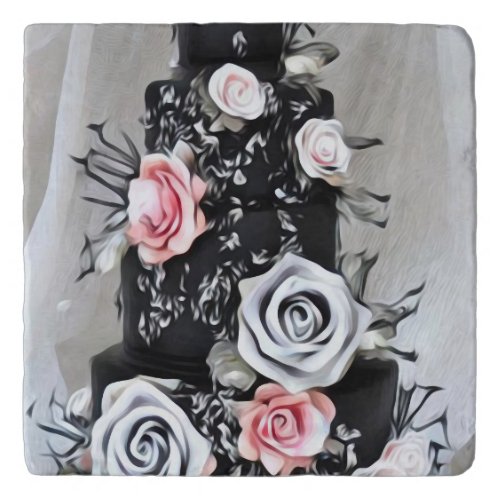 Black Wedding Cake with Roses Trivet