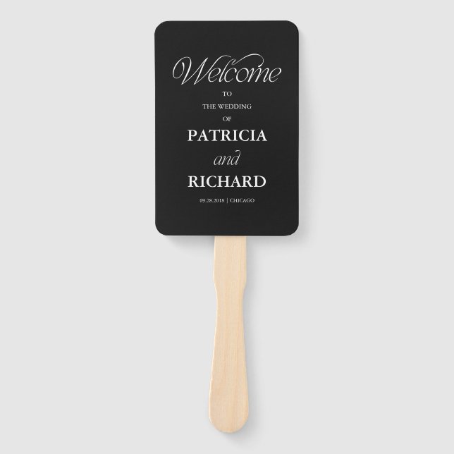 Black Wedding Ceremony Order of Service  Hand Fan (Front)