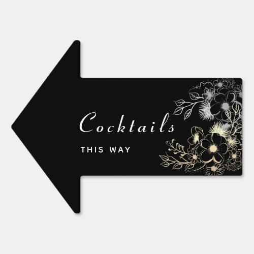 Black Wedding Cocktails This Way Arrow Sign