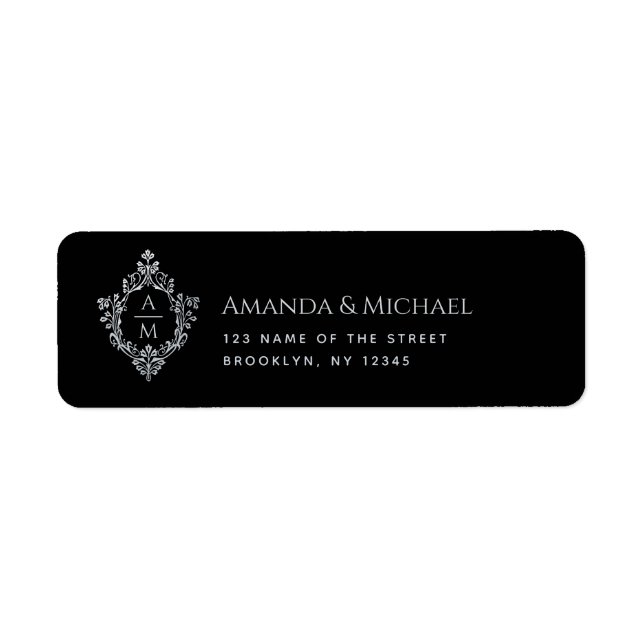  Black Wedding Crest Monogram 2 Initials Elegant Label (Front)