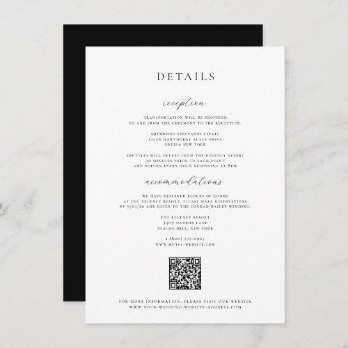 Black Wedding Details Card