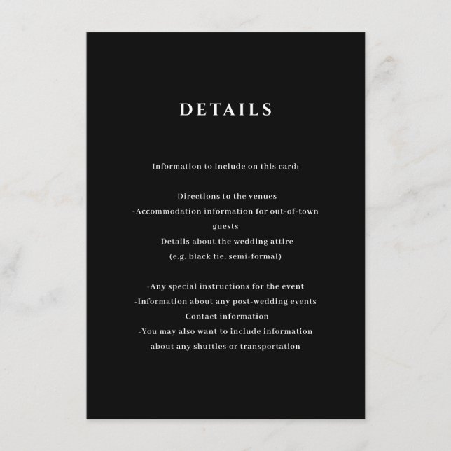 Black Wedding Details Enclosure Card (Front)