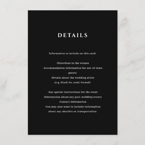 Black Wedding Details Enclosure Card
