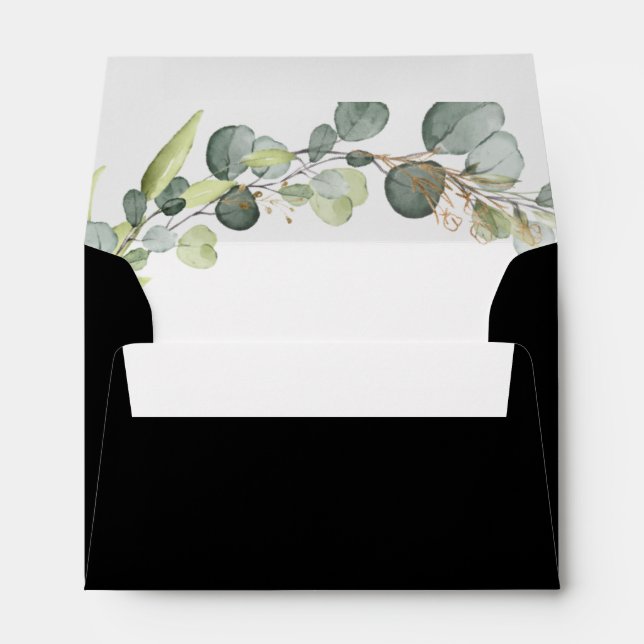 Black Wedding Details Eucalyptus Greenery Envelope (Back (Bottom))