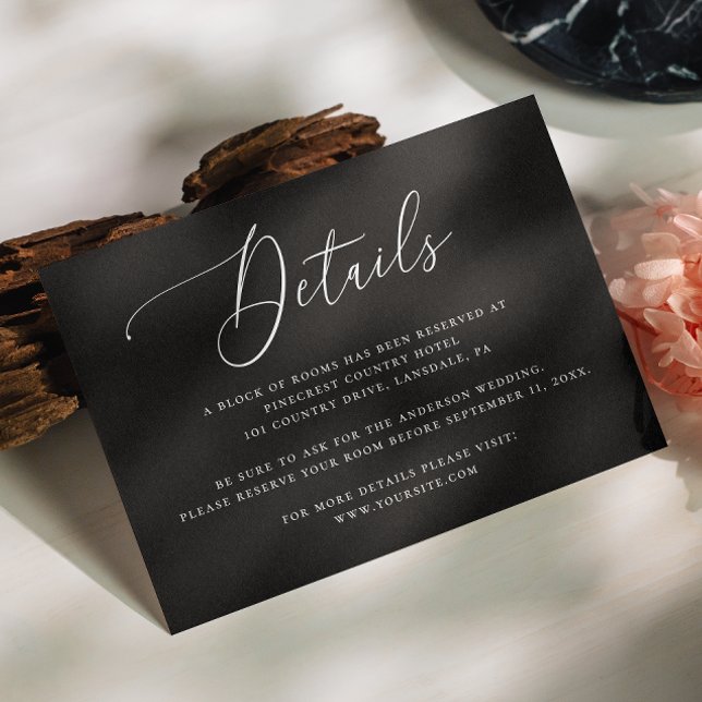 Black Wedding Details Insert | Elegant Script (Creator Uploaded)