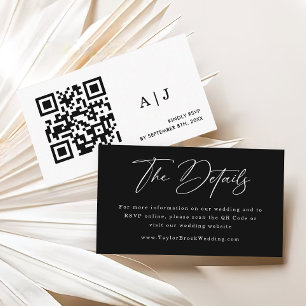 Black Wedding Details QR Code Wedding RSVP Enclosure Card