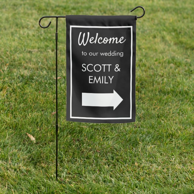 BLACK WEDDING DIRECTION  SIGN FLAG (In SItu)