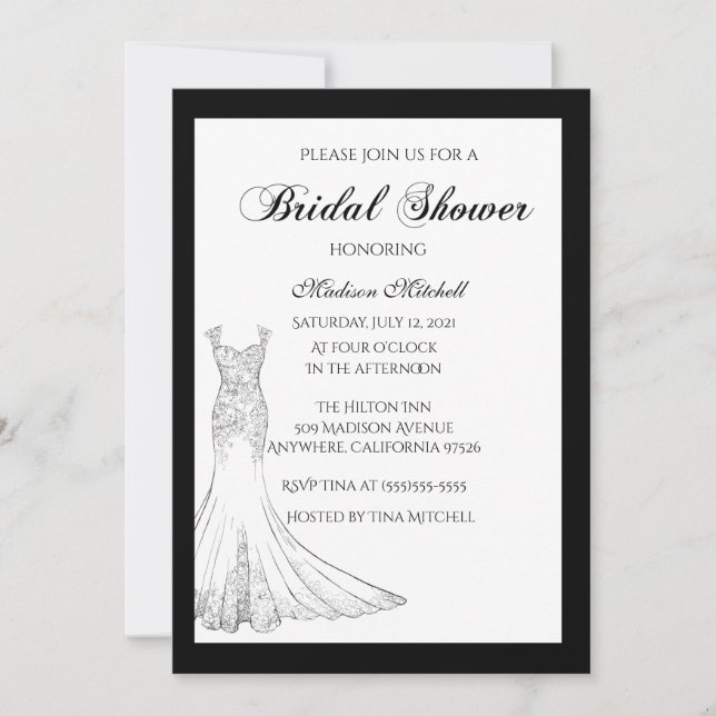 Black Wedding Dress Bridal Shower Invitation (Front)