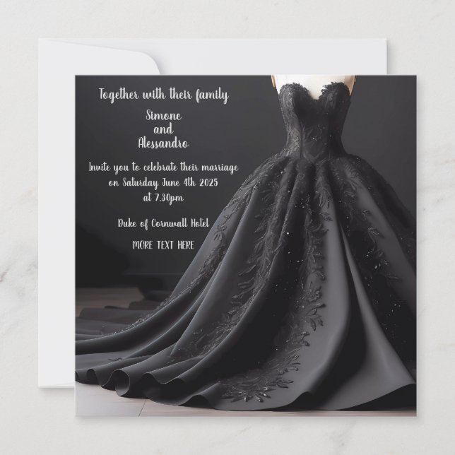 Black Wedding Dress Invitation (Front)