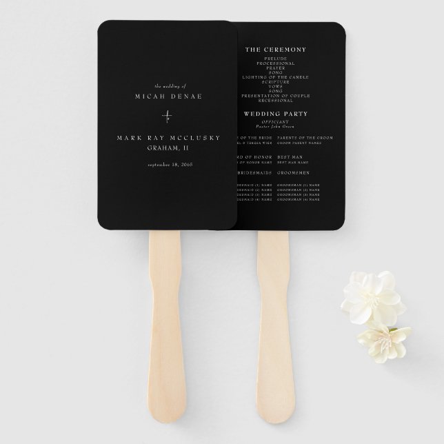 Black Wedding Fan/Program Hand Fan (Front and Back)