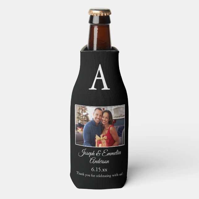 Black Wedding Favor Photo Bottle Cooler  (Bottle Front)