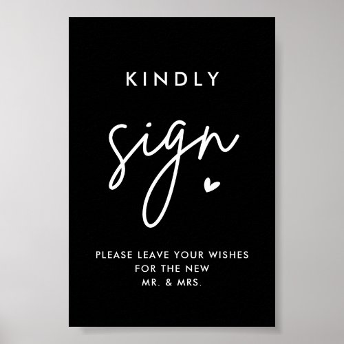 Black Wedding Guest Book Kindly 4x6 Sign