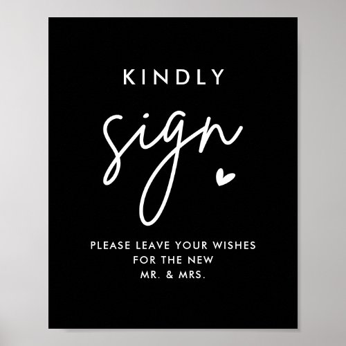 Black Wedding Guest Book Kindly Sign Poster