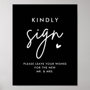 Black Wedding Guest Book Kindly Sign Printable