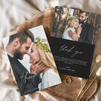 Black Wedding Handwritten Thank You 2 Photos by Hot_Foil_Creations at Zazzle