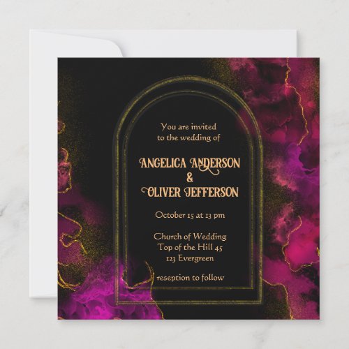Black Wedding invitation doublesided