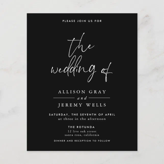 Black Wedding Invitation Flyer | Zazzle