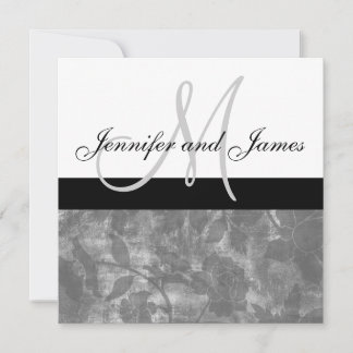 Black Wedding Invitation Monogram Names Floral