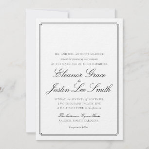 Black Wedding Invitation with Monogram Space