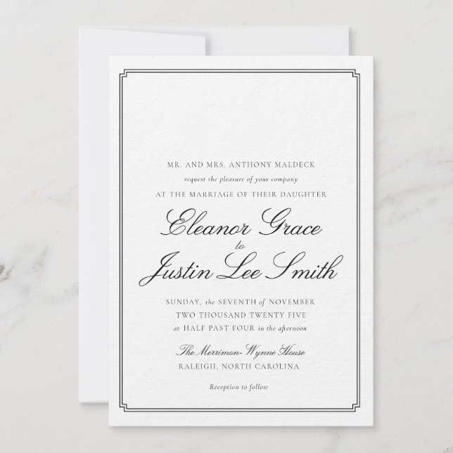 Black Wedding Invitation with Monogram Space (Front)