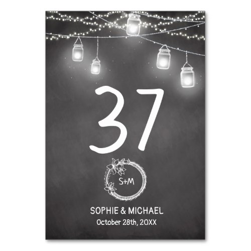 Black Wedding Mason Jar Table Number Card