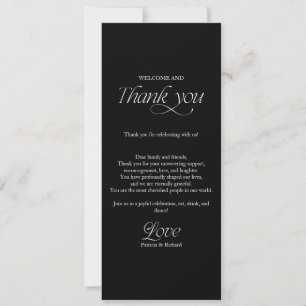 Black Wedding Menu and Thank You Place Card