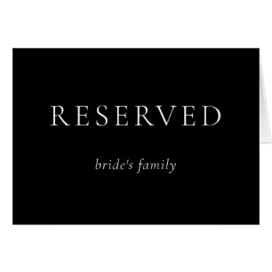 Black Wedding Minimalist Reserved Bride's Family Cards