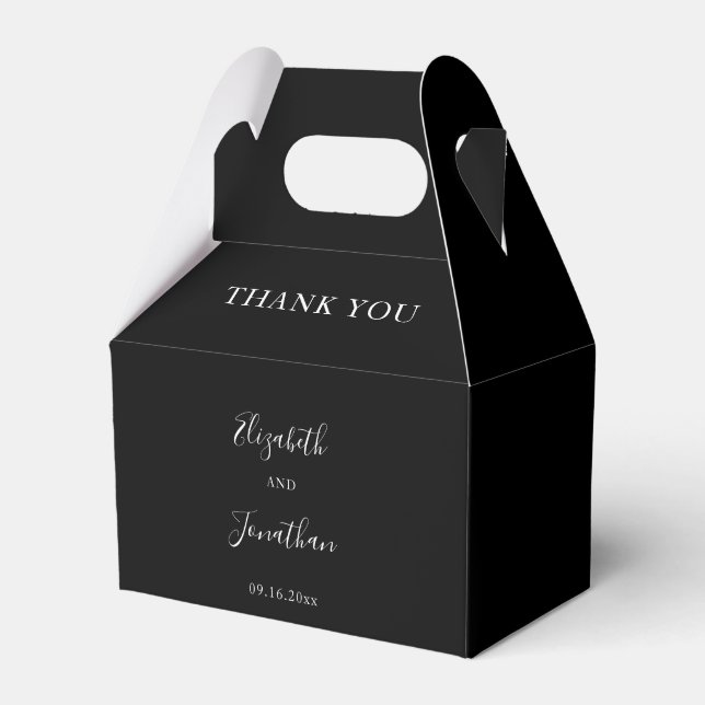 Black Wedding Modern Chic Script Minimalist Simple Favor Boxes (Front Side)