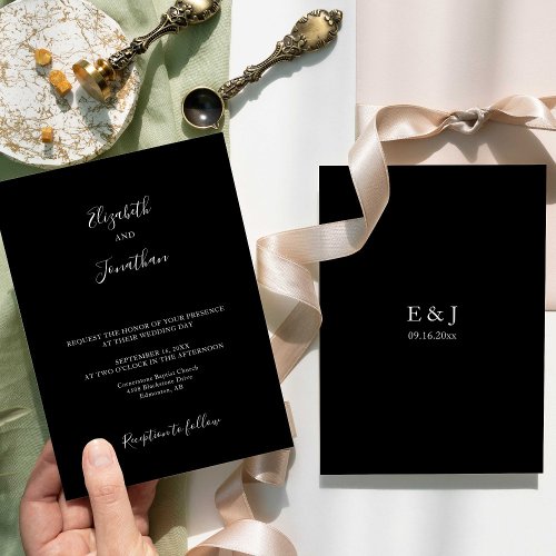 Black Wedding Modern Chic Script Minimalist Simple Invitation