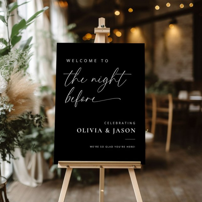 Black Wedding Modern Rehearsal Dinner Welcome Sign (Creator Uploaded)