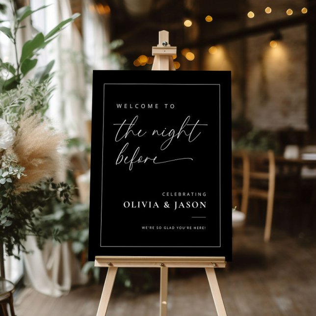 Black Wedding Modern Rehearsal Dinner Welcome Sign (Creator Uploaded)