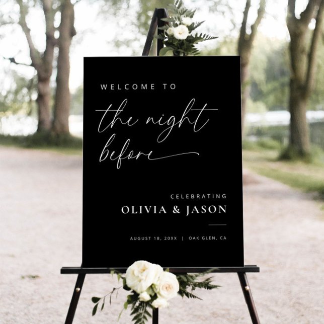 Black Wedding Modern Rehearsal Dinner Welcome Sign (Creator Uploaded)
