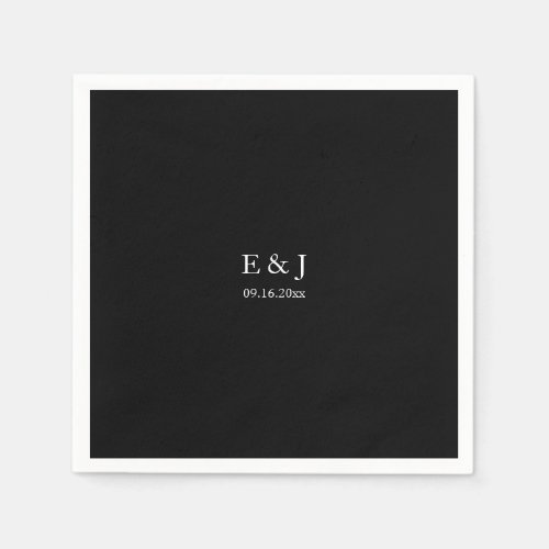 Black Wedding Monogram Minimalist Simple Chic Napkins