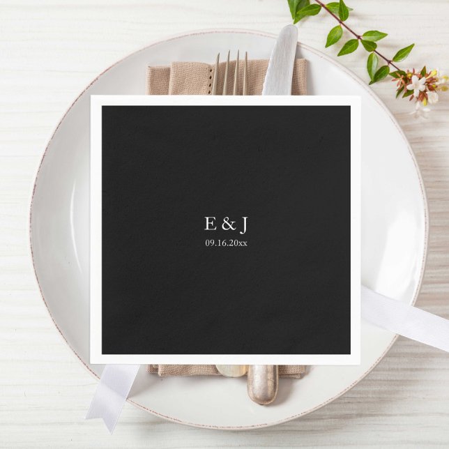 Black Wedding Monogram Minimalist Simple Chic Napkins (Creator Uploaded)