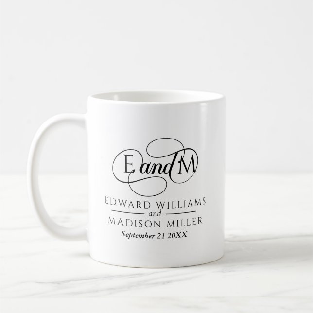 Black Wedding Monogram Personalized Coffee Mug (Left)