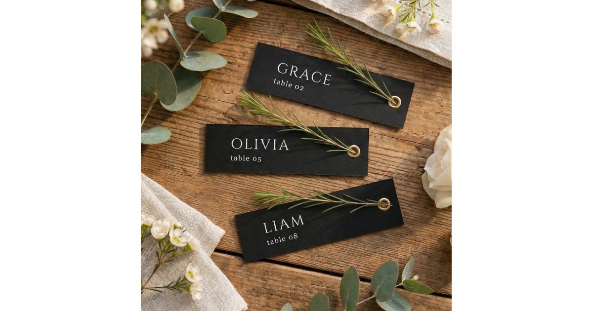 Name Tag Table Sign Event Black Wedding Name Tag Table Place Cards | Zazzle