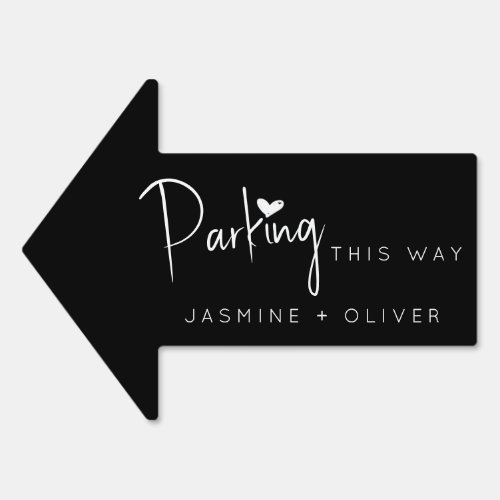 Black wedding parking this way arrow sign