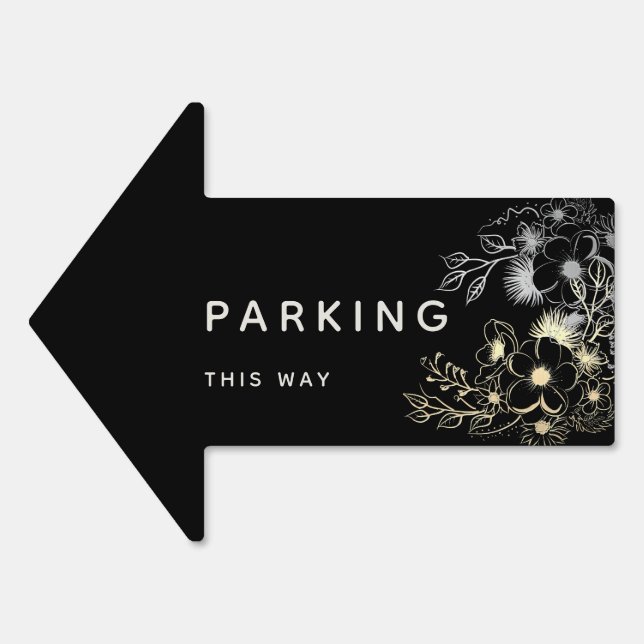 Black Wedding Parking This Way Arrow Sign (Front)