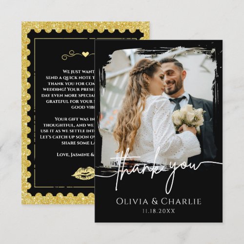 Black Wedding Photo Thank You Card