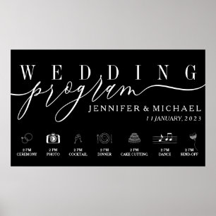 Black Wedding Program Custom Icons Timeline menu Poster