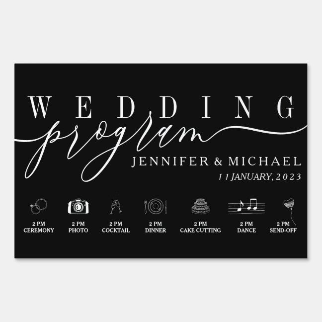 Black Wedding Program Custom Icons Timeline Sign