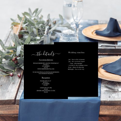 Black wedding program details minimalist