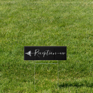 Black Wedding Reception Direction Arrow Sign