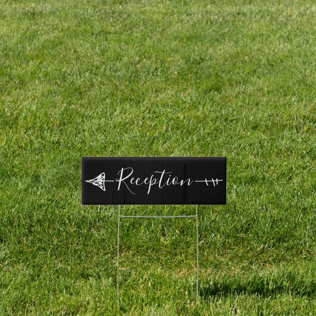 Black Wedding Reception Direction Arrow Sign (Insitu)