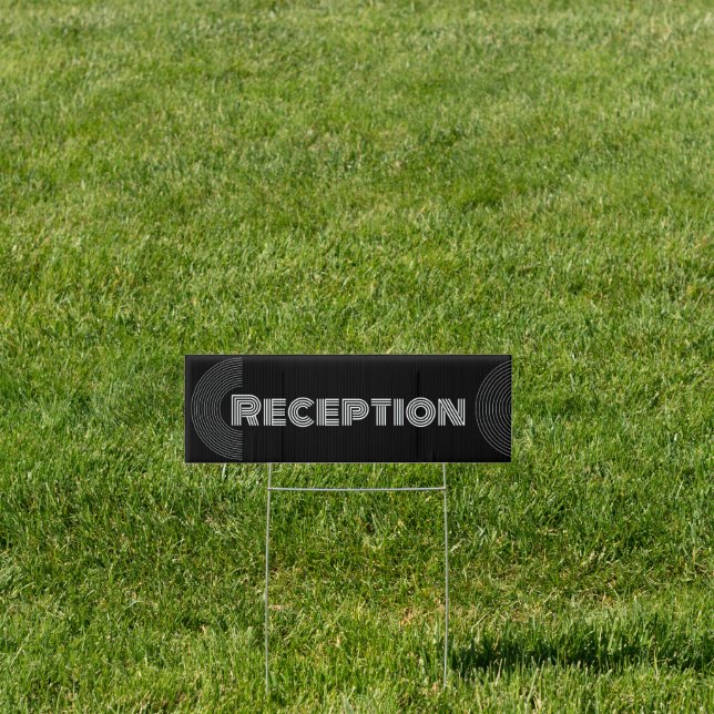 Black Wedding Reception Direction Geometric Arrow Sign (Insitu)